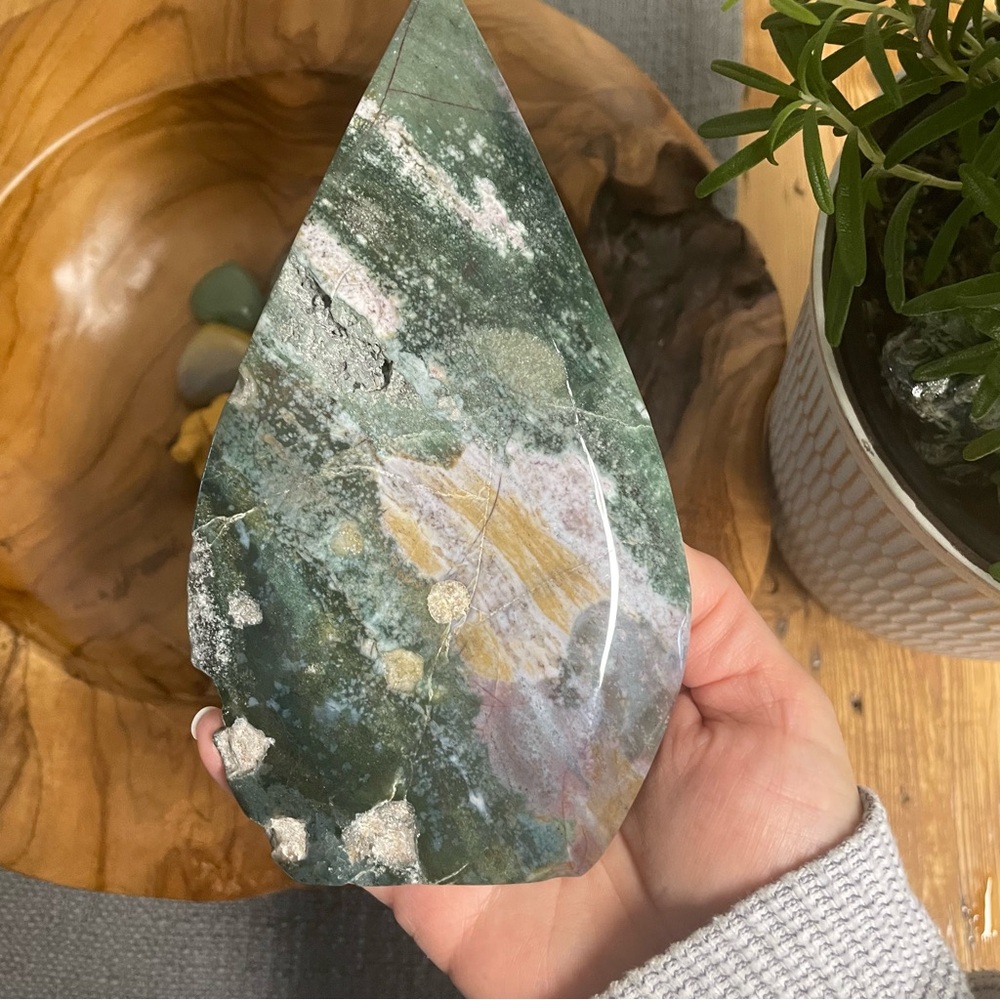 Massive ocean Jasper polished tear drop display crystal